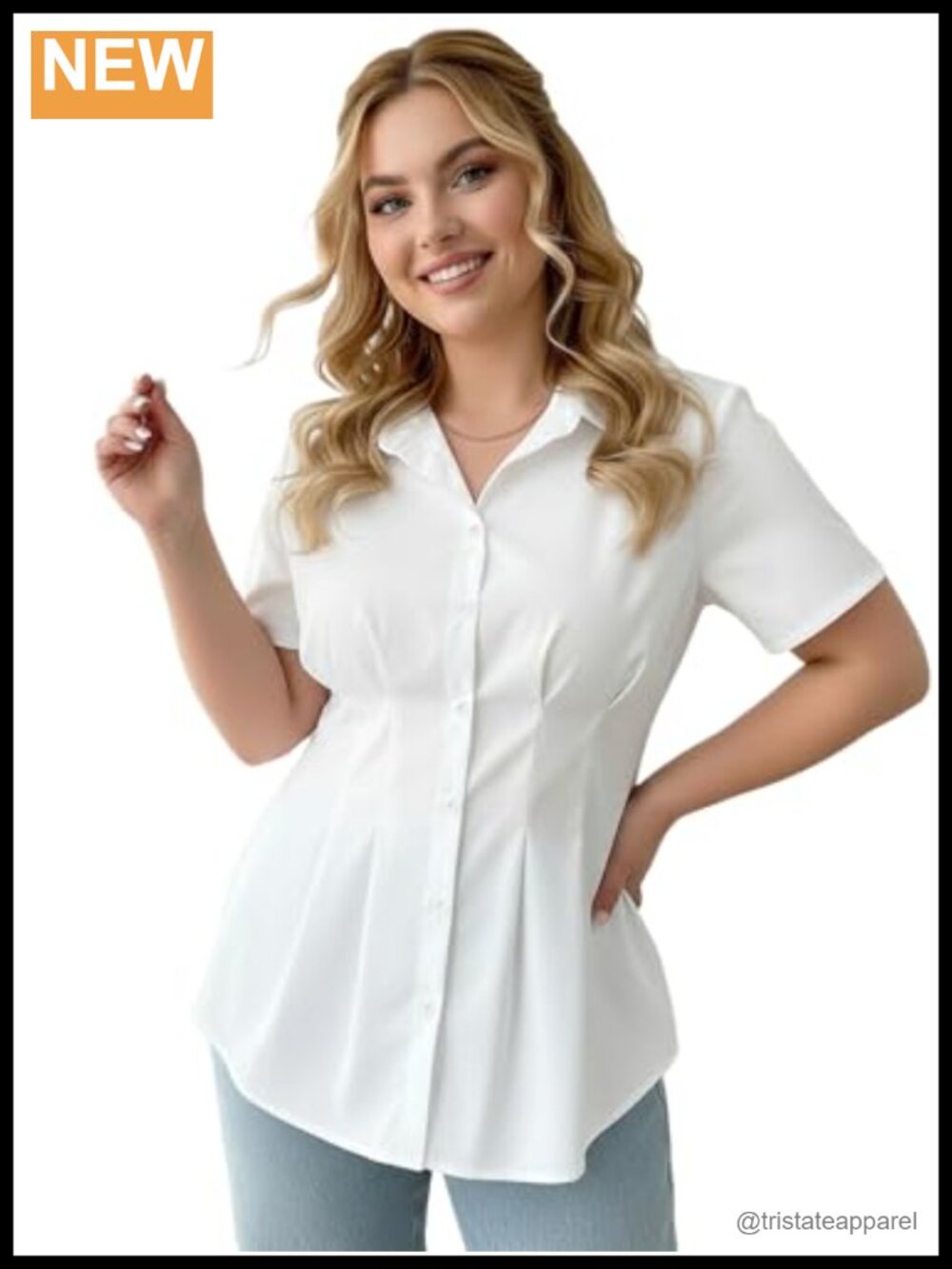 Plus Size Women’s Button Down Short Sleeve Collared Blouse Polyester